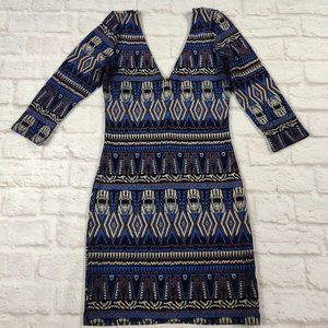 Millibon womens v neck bodycon mini cocktail dress sparkle y2k tribal blue sz M